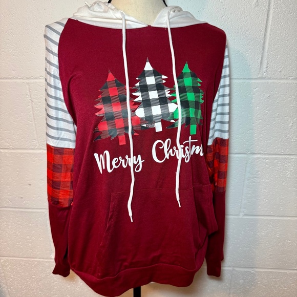 Merry Christmas Red Burgundy Christmas Trees Hoodie - Picture 1 of 9